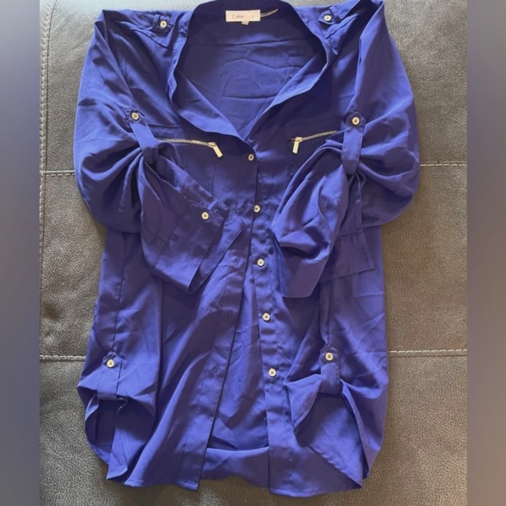 Calvin Klein Womens Button up Blue Blouse Size Large